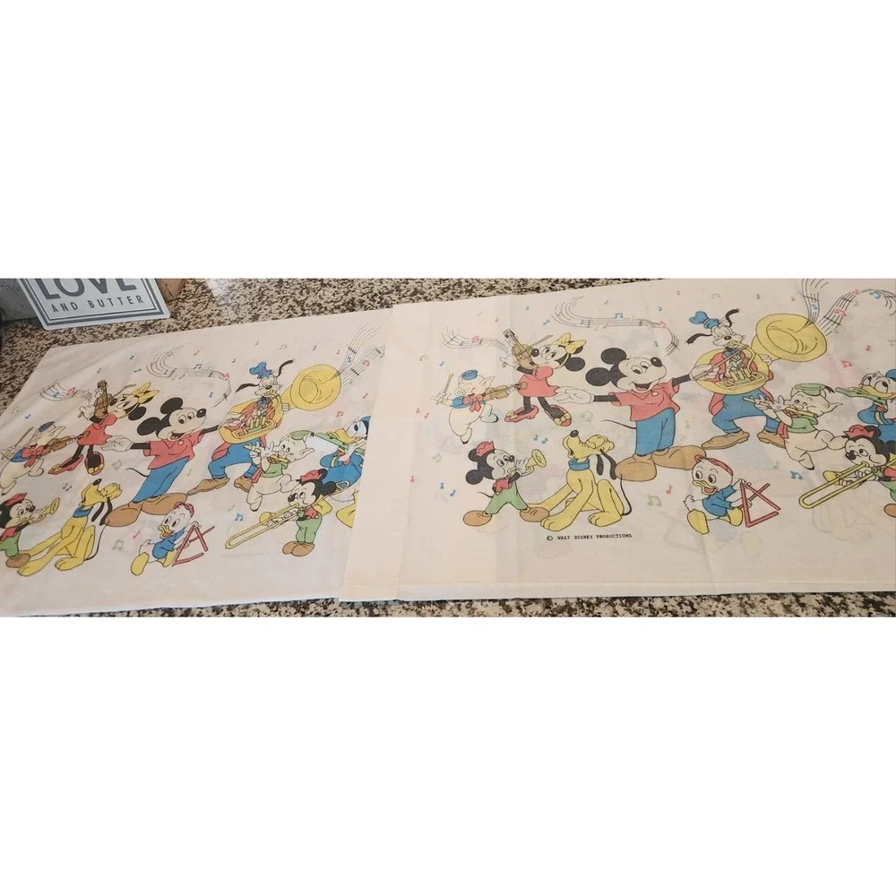 Lot Of Two Vintage Mickey‎ Mouse Band Pillowcases Made In USA Muslin